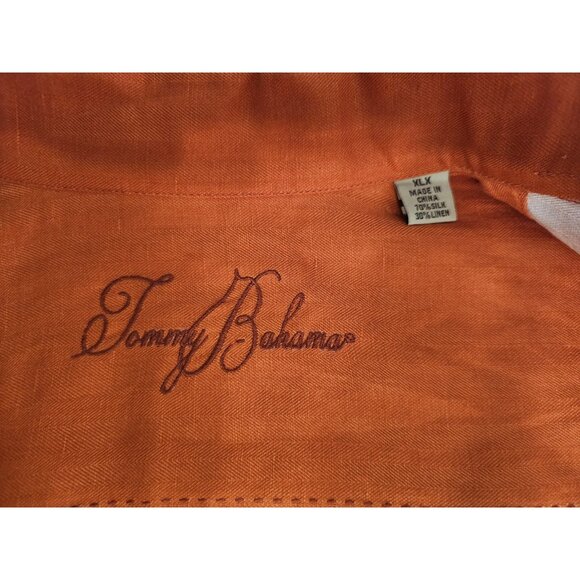 Tommy Bahama Orange Floral Shirt, XL Silk Linen Blend - Picture 3 of 11